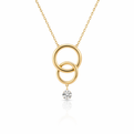 Yellow Gold Double Circle Necklace With Diamond Dangle Accent