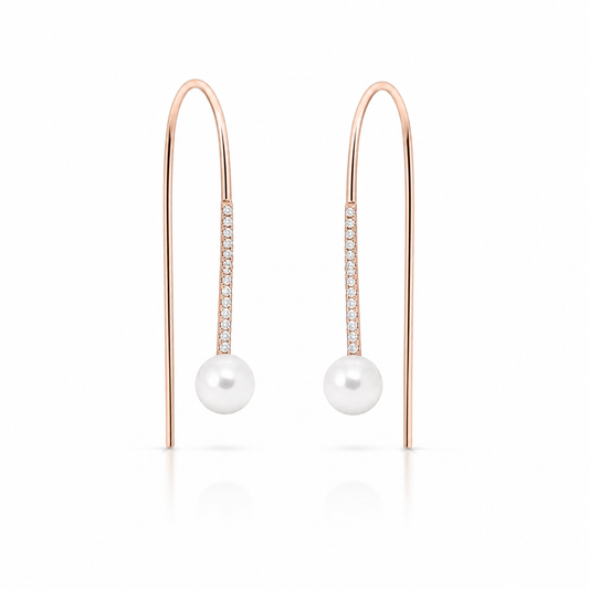 Rose Gold Diamond and Pearl Ear Threaders