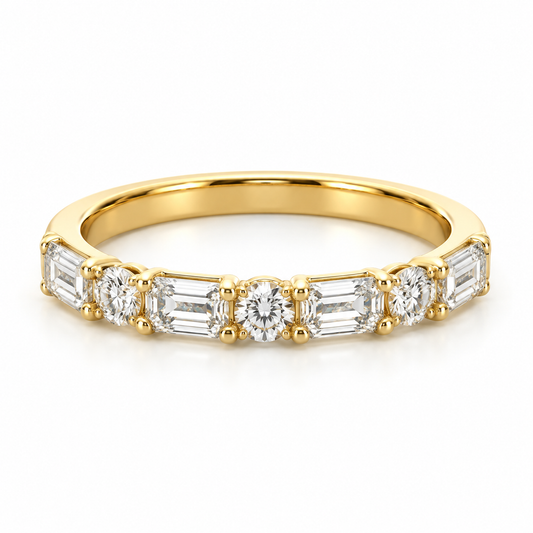 2.16 CTW Alternating Emerald Cut and Round Lab Grown Diamond Wedding Band in 18K Yellow Gold