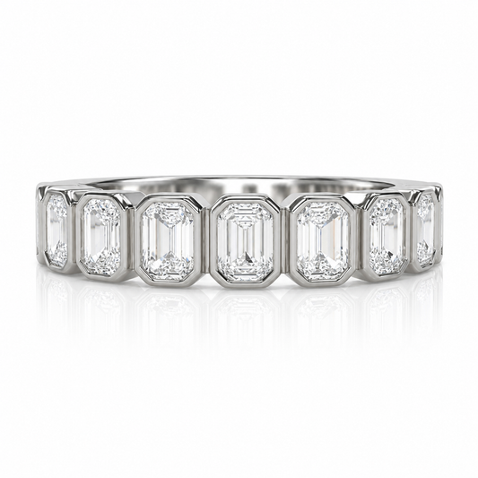 White Gold Emerald Cut Diamond Bezel Fashion Ring