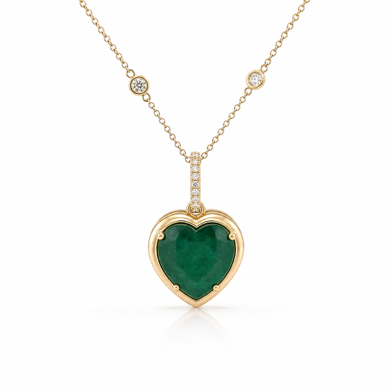 Yellow Gold Emerald Bezel Heart Pendant