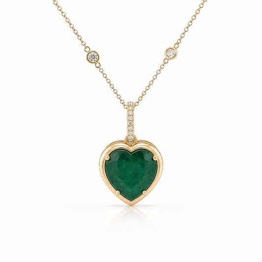 Yellow Gold Emerald Bezel Heart Pendant