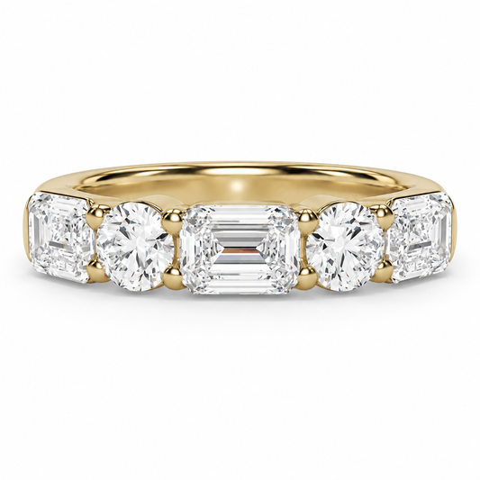1.63 CTW Alternating Emerald Cut and Round Lab Grown Diamond Wedding Band in 14K Yellow Gold