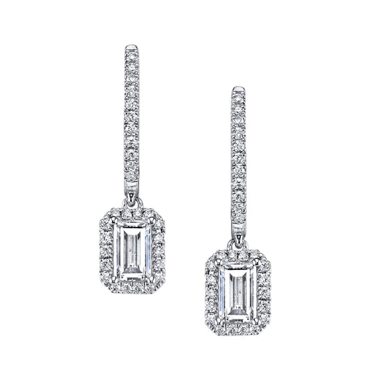Classic Diamond Earrings with Emerald Cut Center Stone
