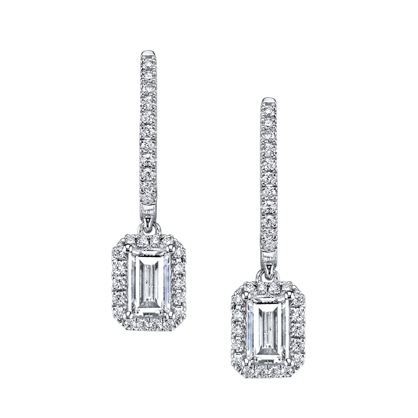 Classic Diamond Earrings with Emerald Cut Center Stone