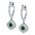 Double Halo Diamond Earrings with Emerald Center Stone