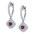 Double Halo Diamond Earrings with Ruby Center Stone