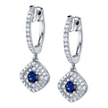 Double Halo Diamond Earrings with Sapphire Center Stone