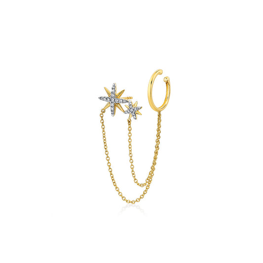 Solaz Sun Burst Diamond Earrings with Ear Cuff