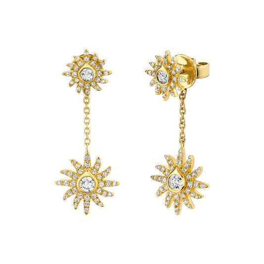 Solaz Diamond Sun Dangle Earrings with Bezel Diamond Shell