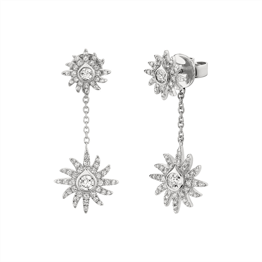 Solaz Diamond Sun Dangle Earrings with Bezel Diamond Shell