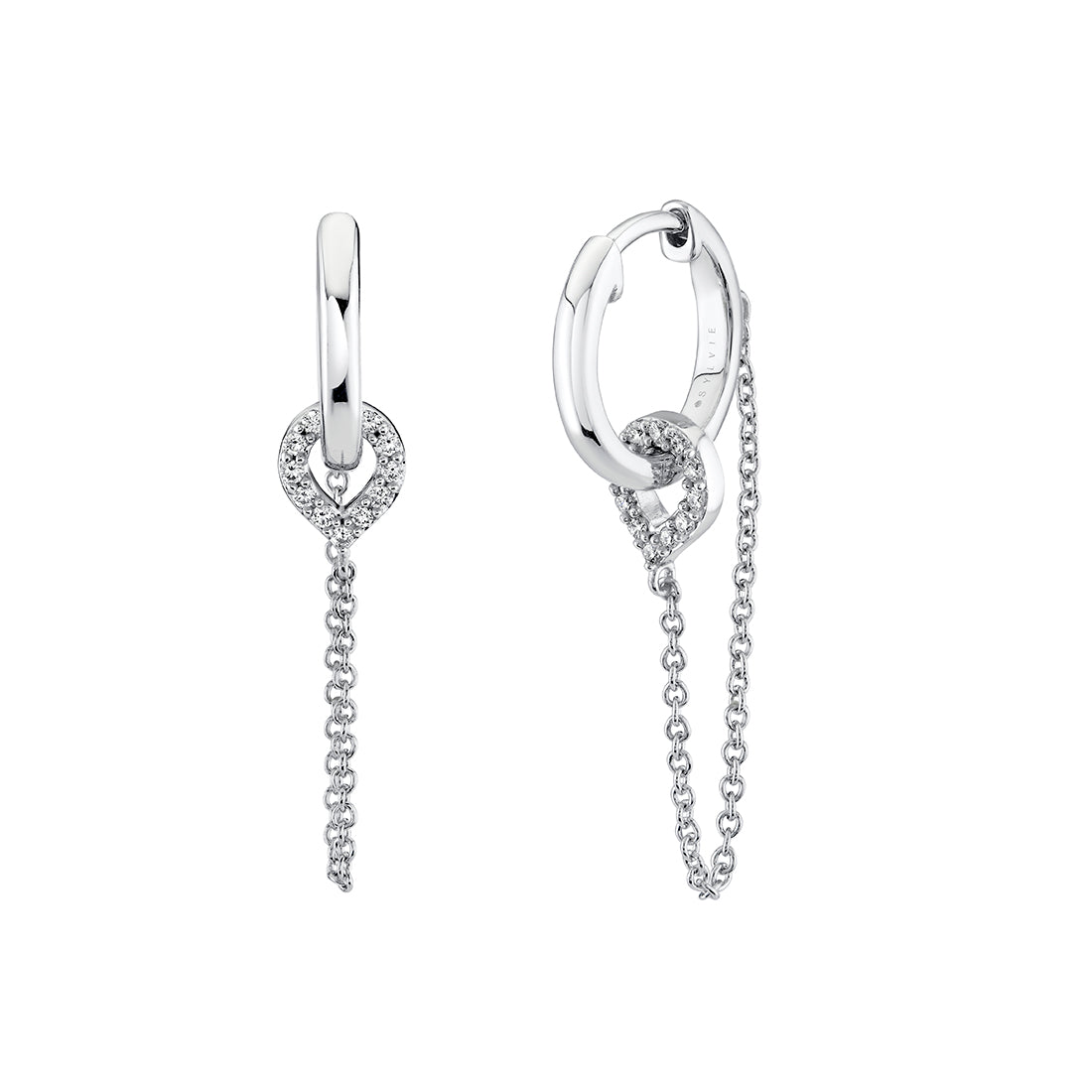 Diamond Shell Charm Chain Earrings