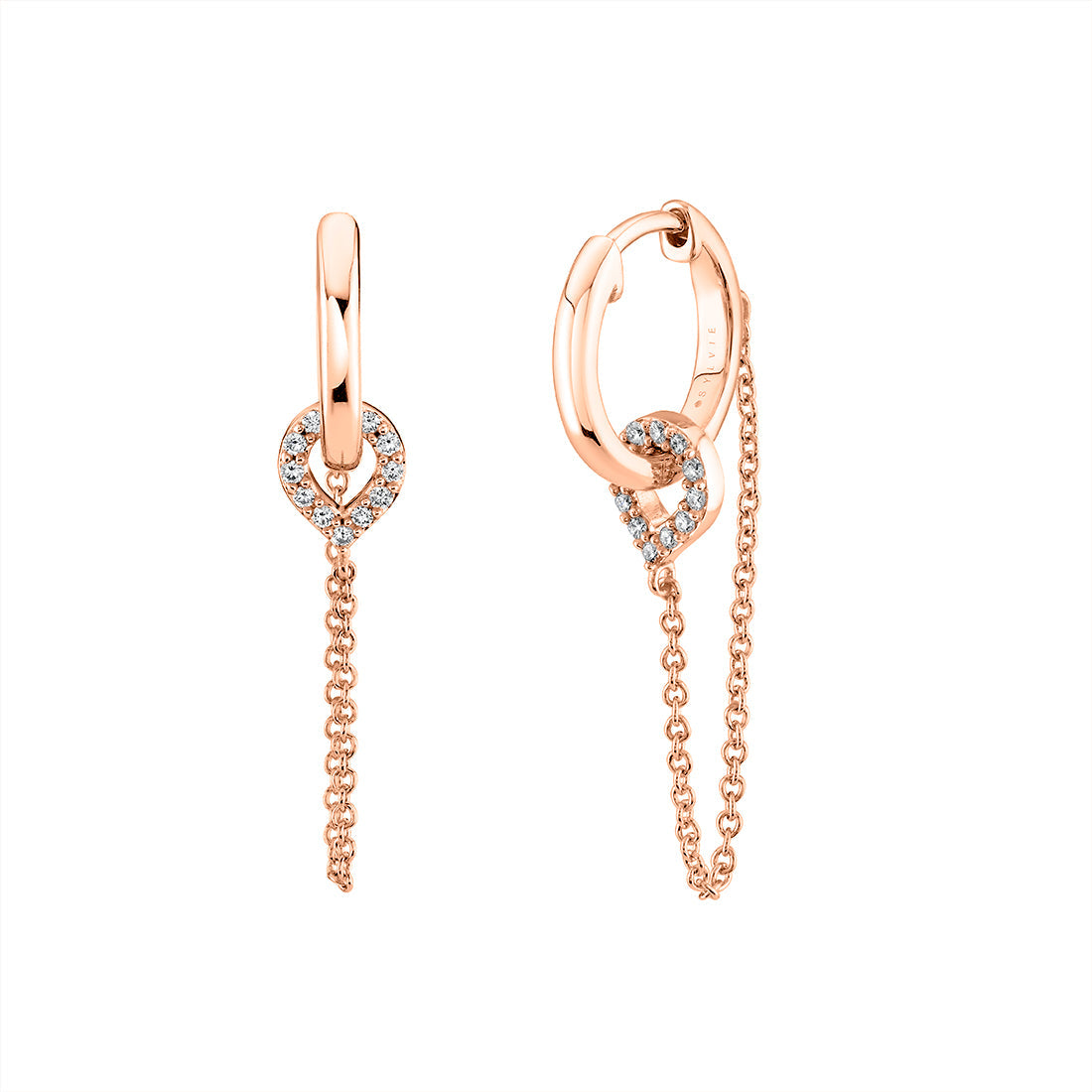Diamond Shell Charm Chain Earrings