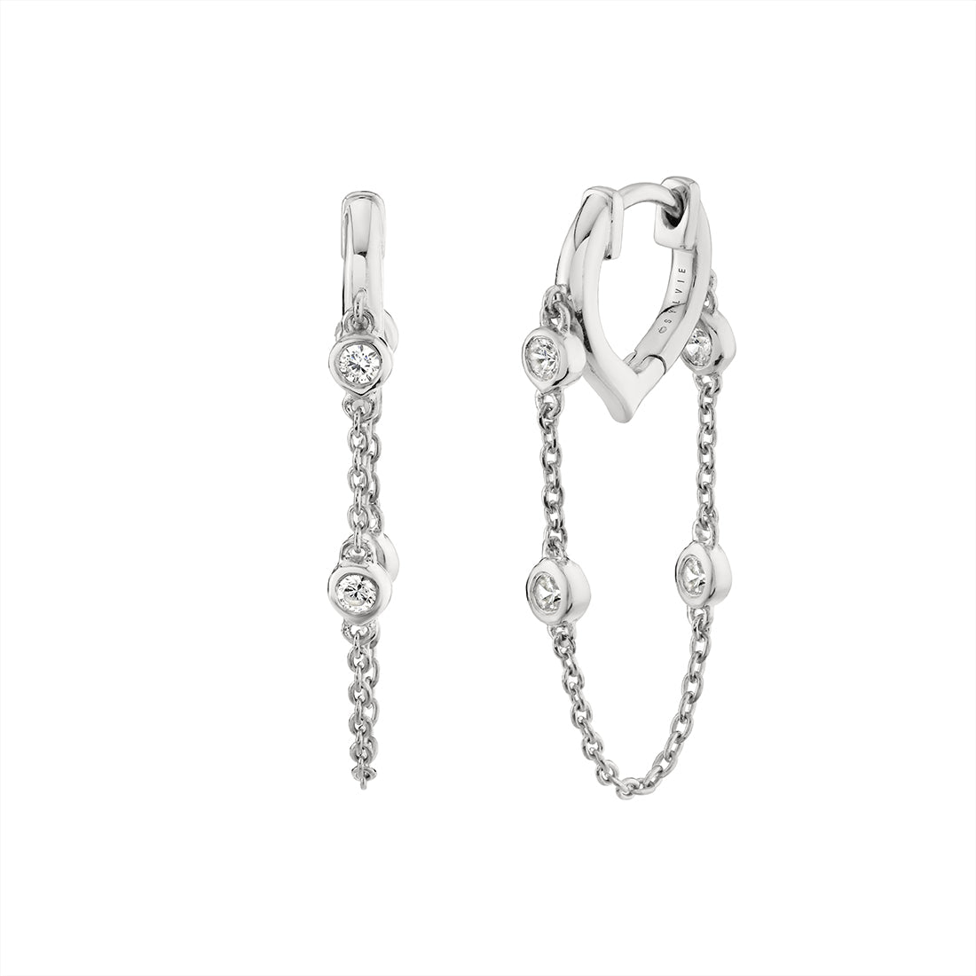 Shell Bezel Diamond Chain Earrings