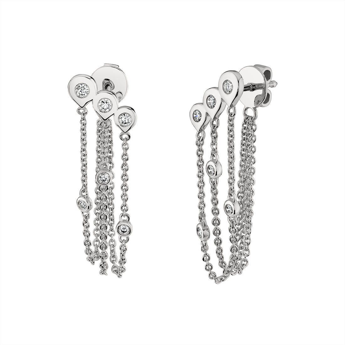 Shell Diamond Bezel Trio Chain Earrings