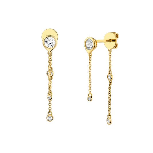 Shell Bezel Diamond Chain Earrings