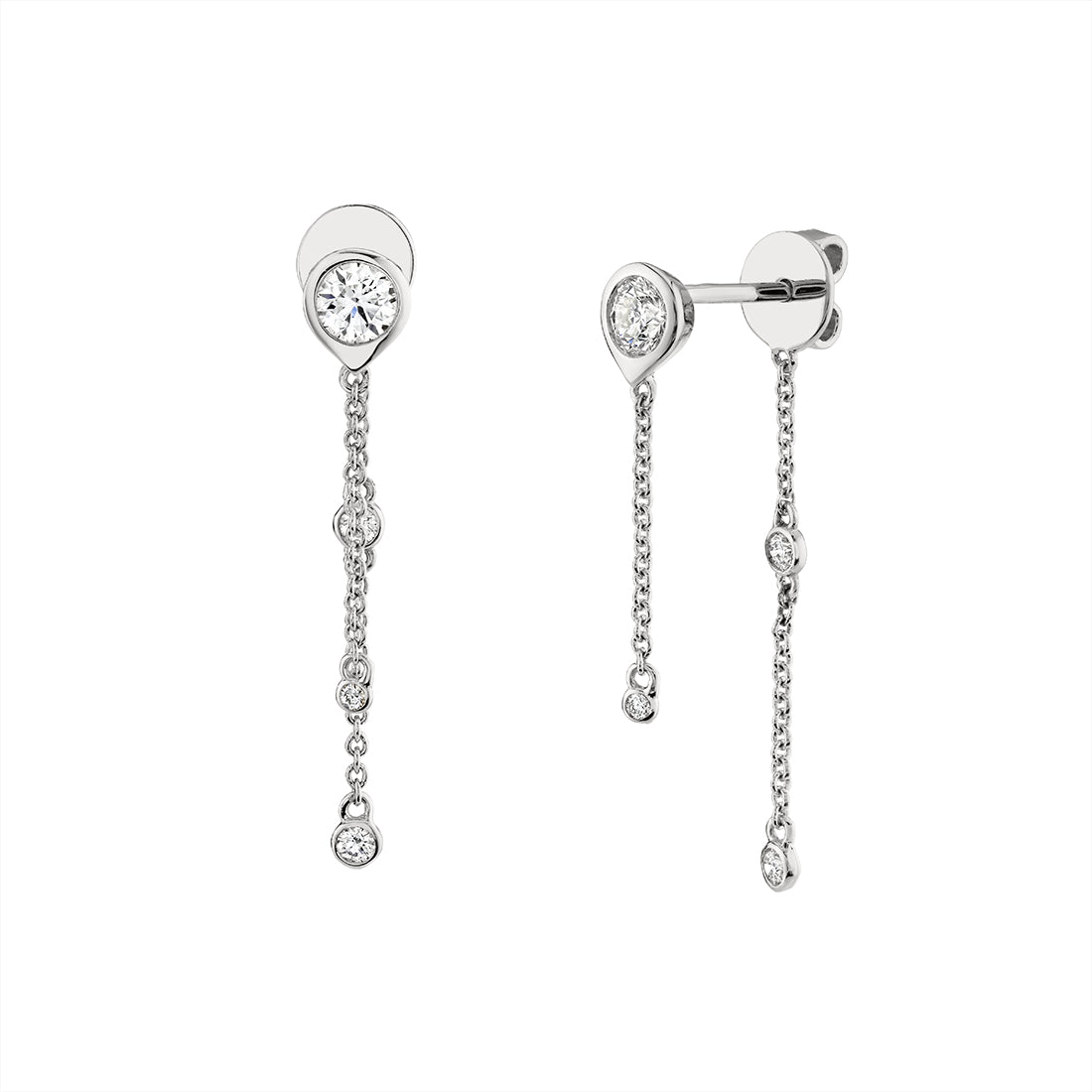 Shell Bezel Diamond Chain Earrings
