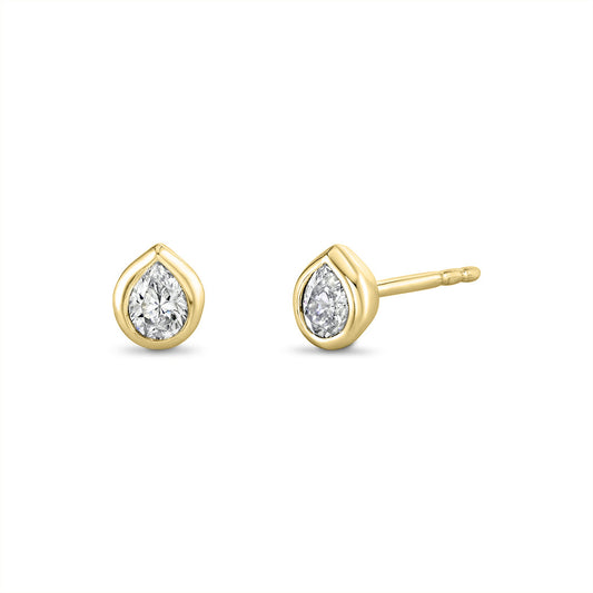 Shell Bezel Pear Diamond Stud Earrings