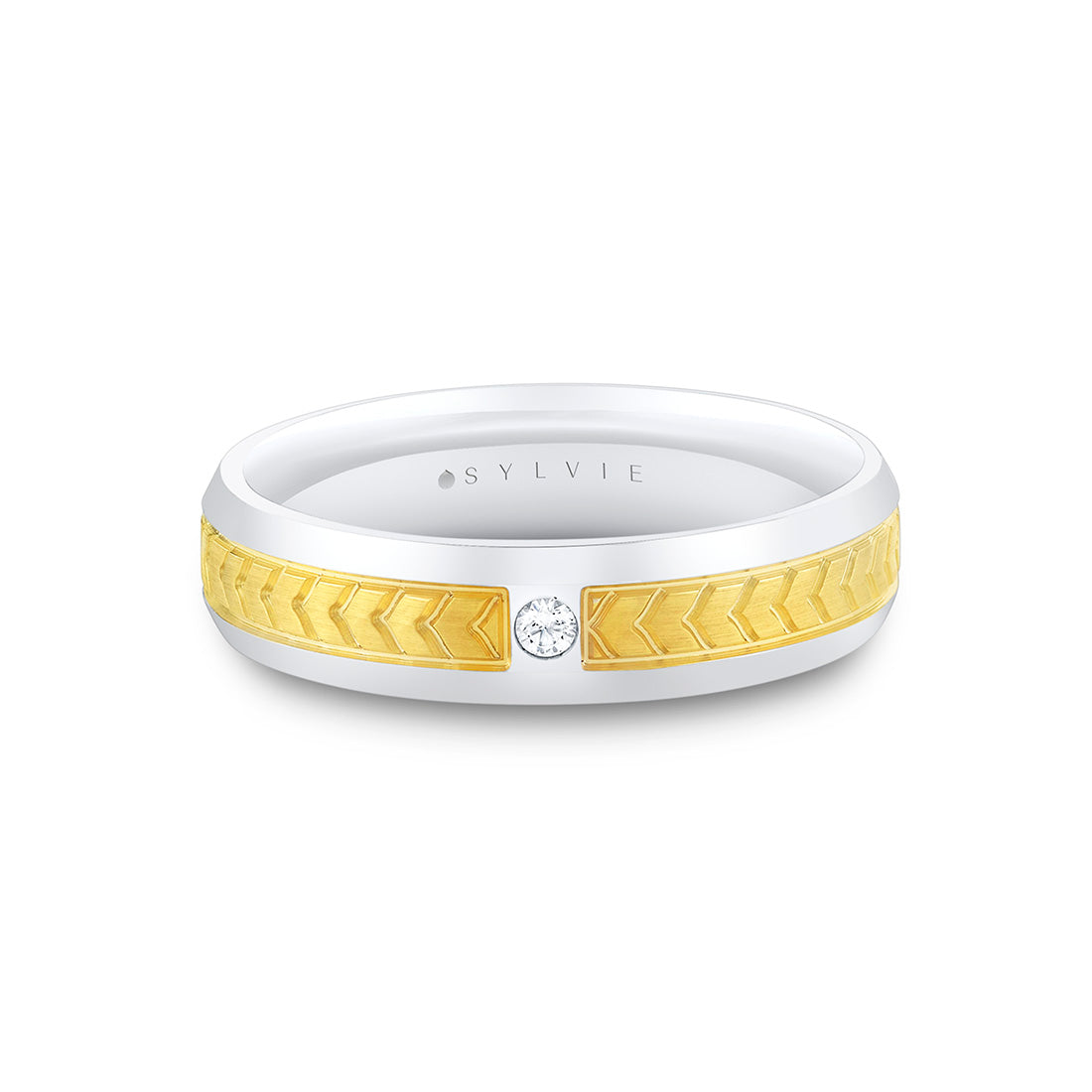 Shell Apex Two Tone Brushed Mens Band with Diamond - Desmond