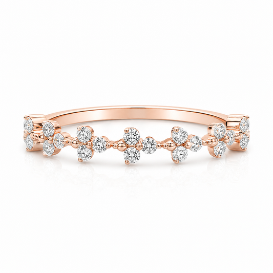 Rose Gold Diamond Floral Stackable Ring