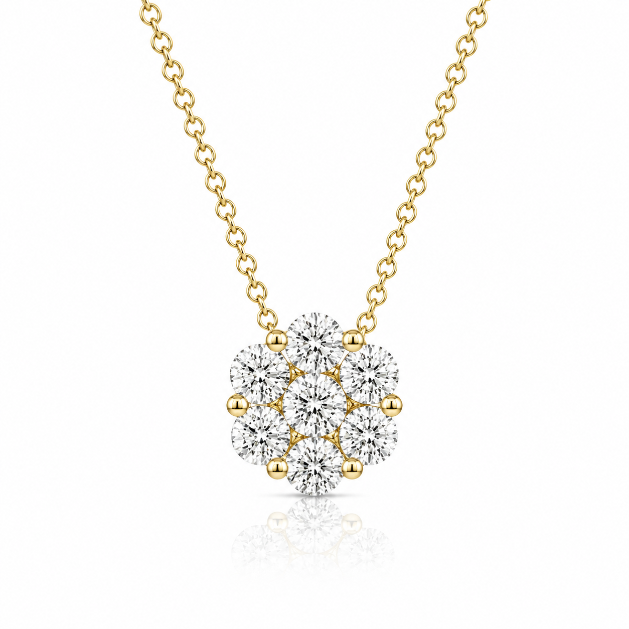 Yellow Gold Diamond Cluster Flower Pendant