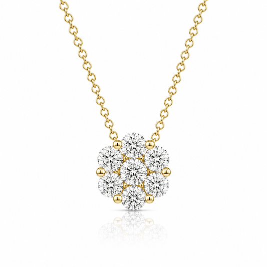 Yellow Gold Diamond Cluster Flower Pendant