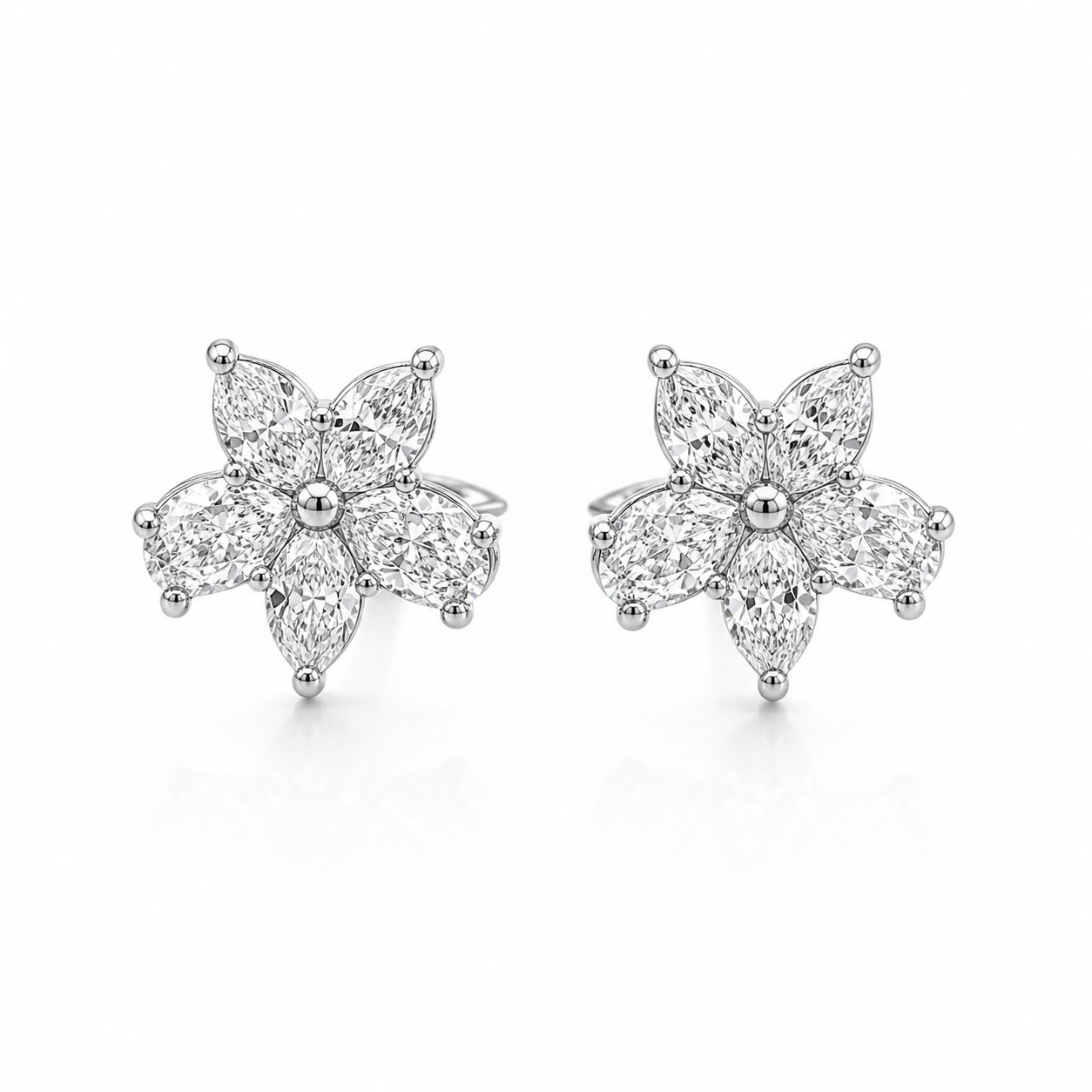 White Gold Lab-Grown Diamond Flower Earrings