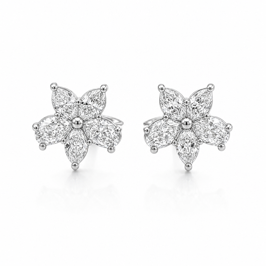 White Gold Lab-Grown Diamond Flower Earrings