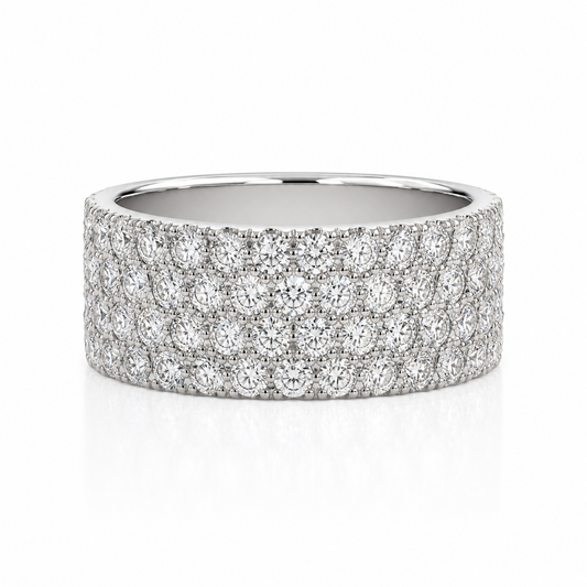 White Gold Four Row Diamond Fashion Ring