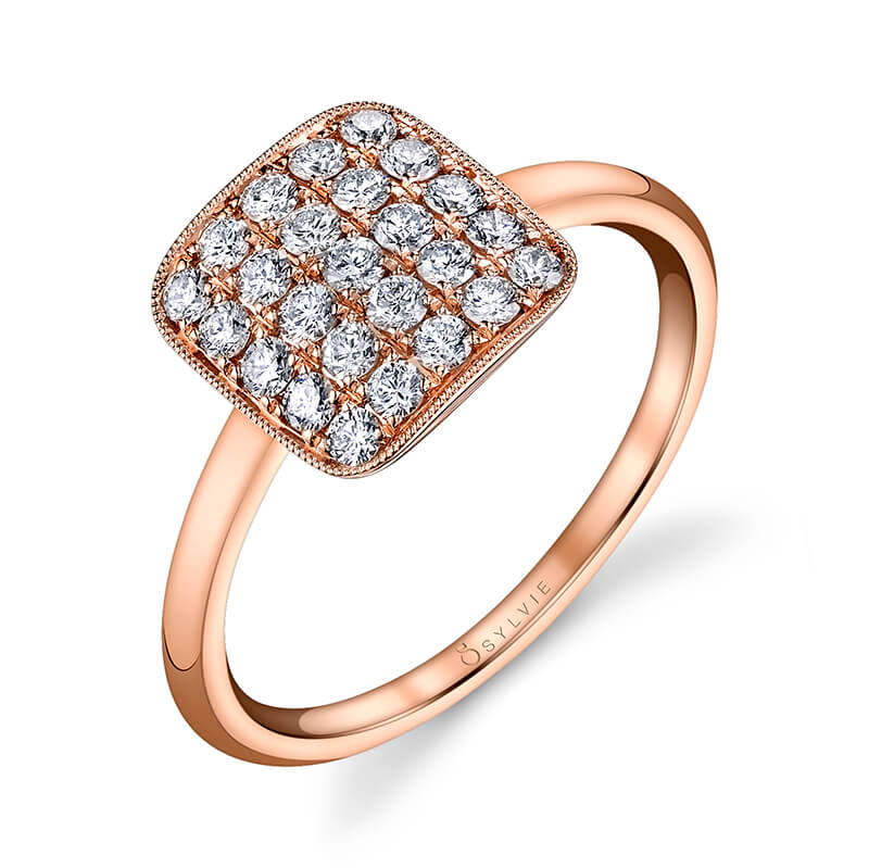 Modern Square Pave Diamond Ring in Rose Gold