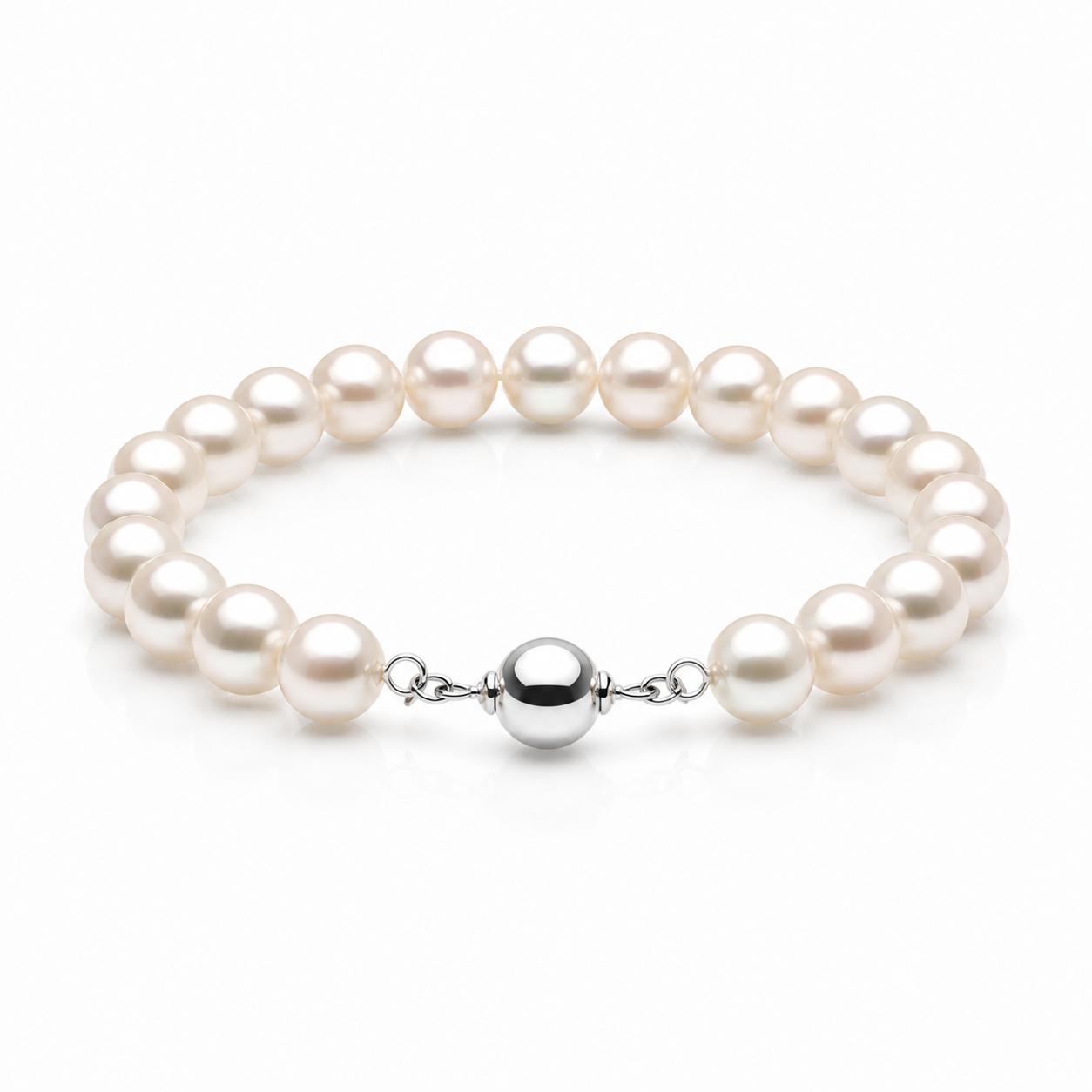 Sterling Silver 8-9 mm Cultured White Freshwater Pearl Bracelet