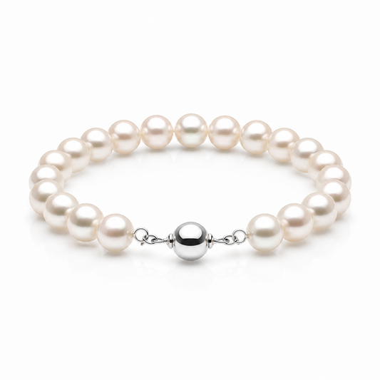 Sterling Silver 8-9 mm Cultured White Freshwater Pearl Bracelet