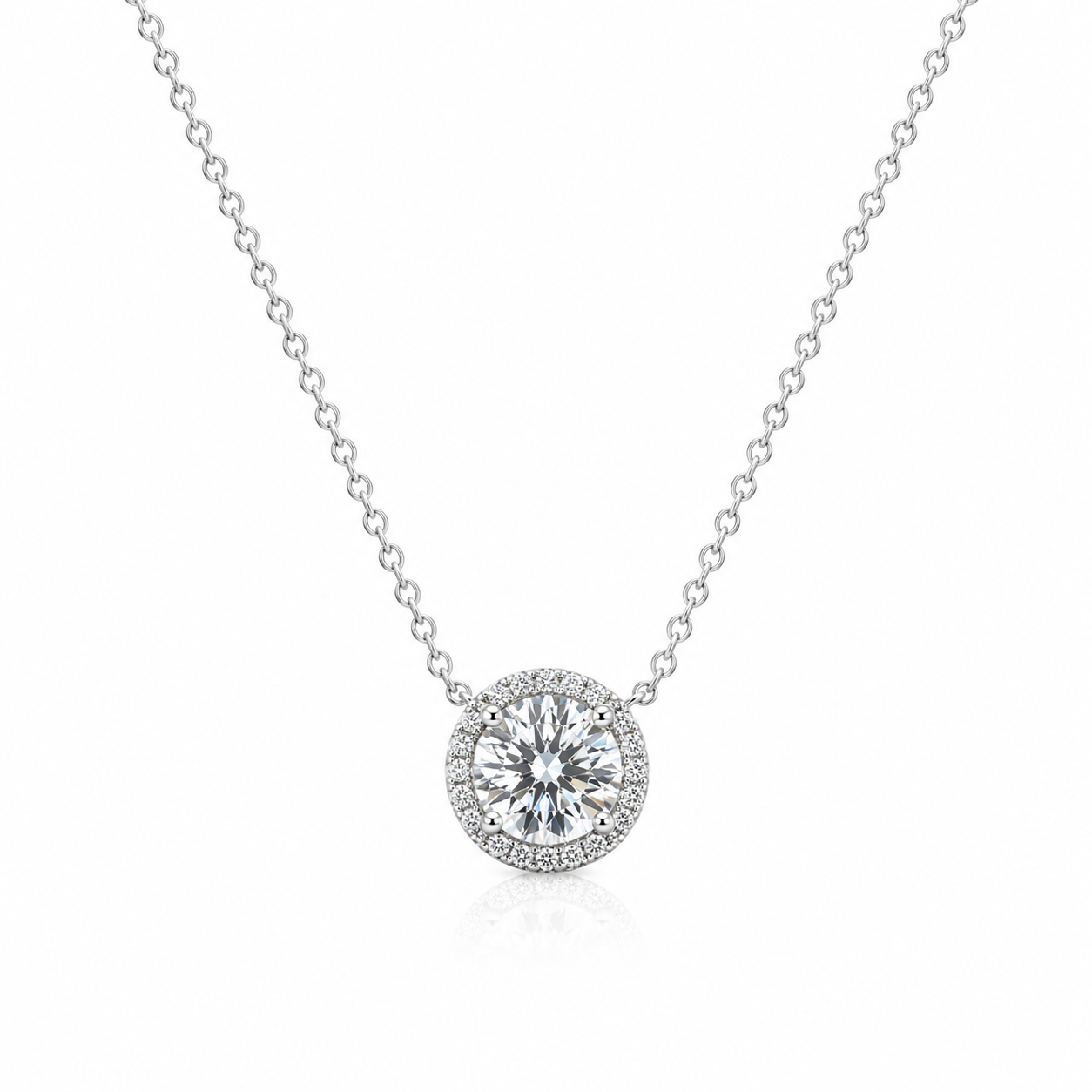 White Gold Lab-Grown Diamond Halo Necklace