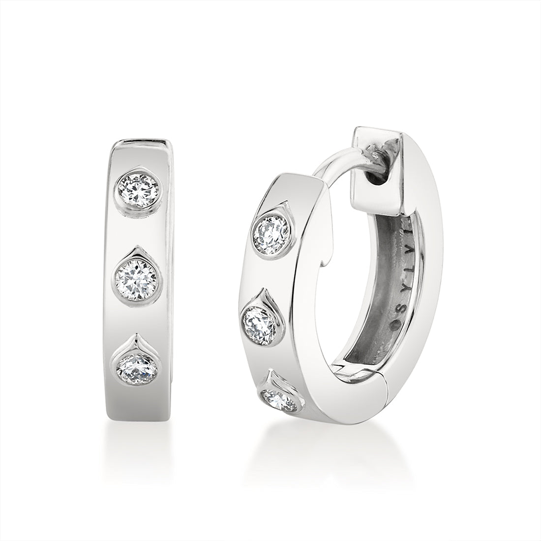 Shell Bezel Spaced Diamond Huggies