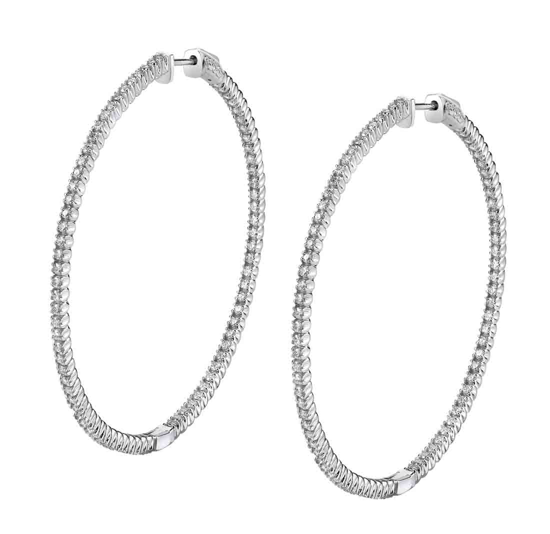 Thin Diamond Hoop Earrings - 44MM - 2.50 Carats