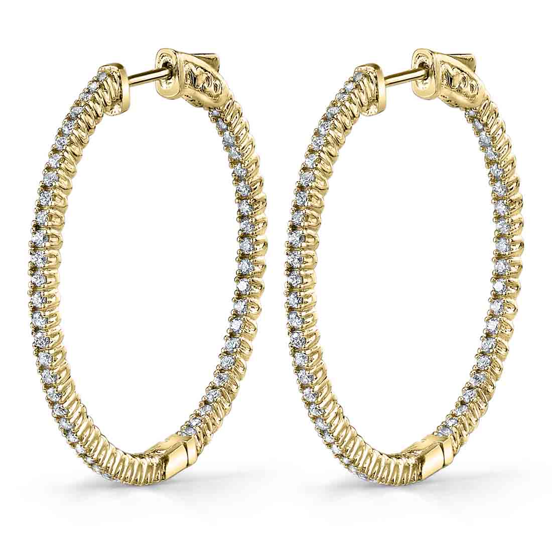 Large Diamond Hoop Earrings - 35MM - 1 Carat