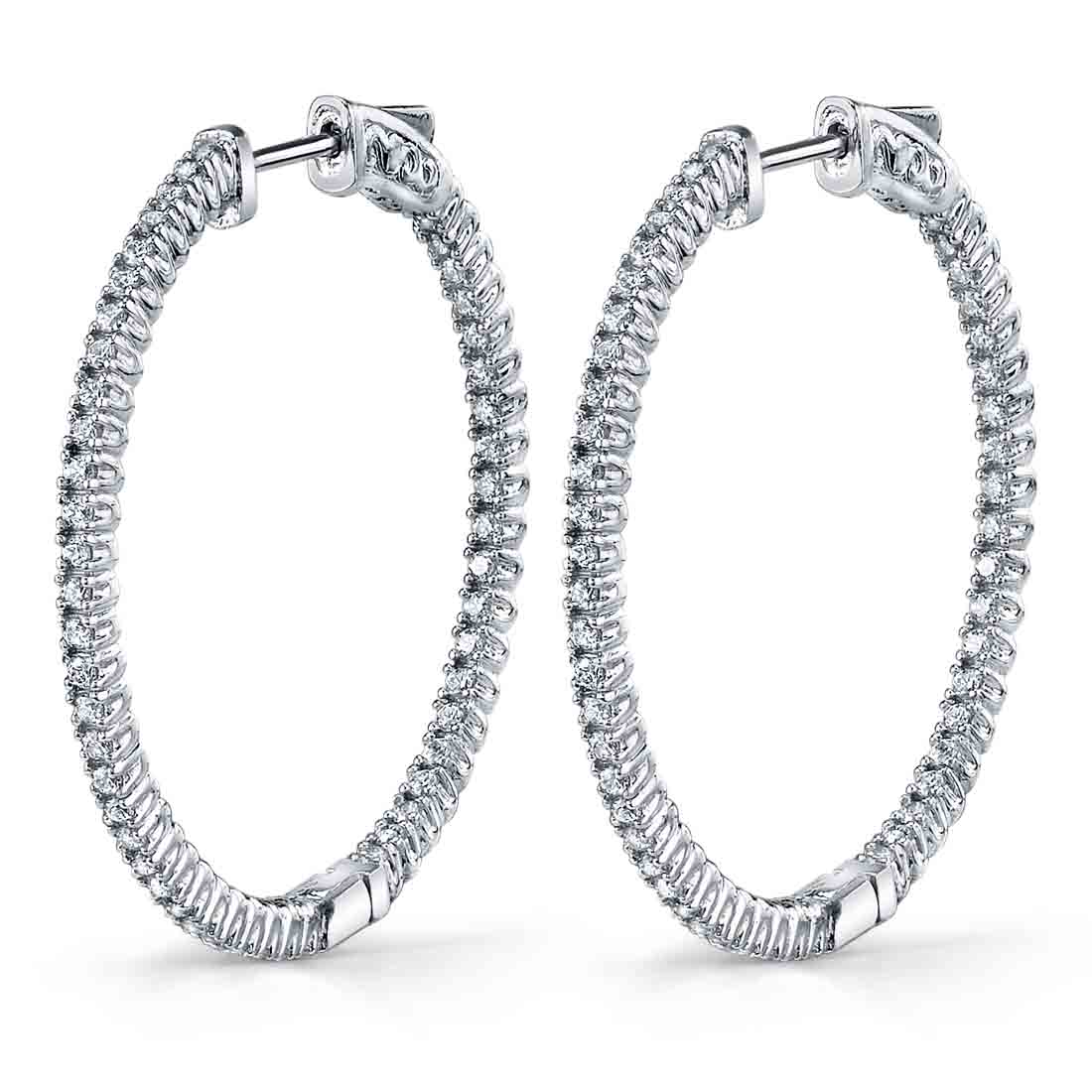 Large Diamond Hoop Earrings - 35MM - 1 Carat