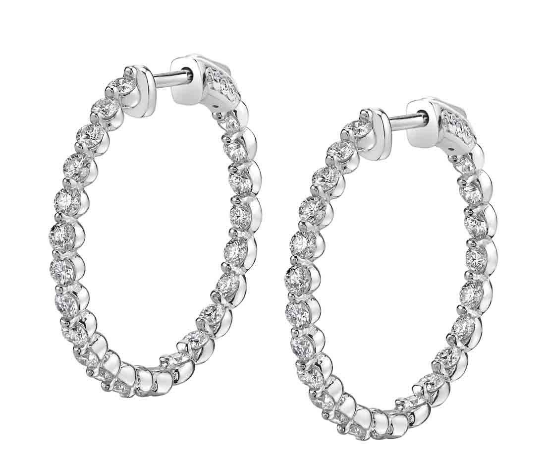 Single Prong Diamond Hoop Earrings - 24MM - 1.30 Carats