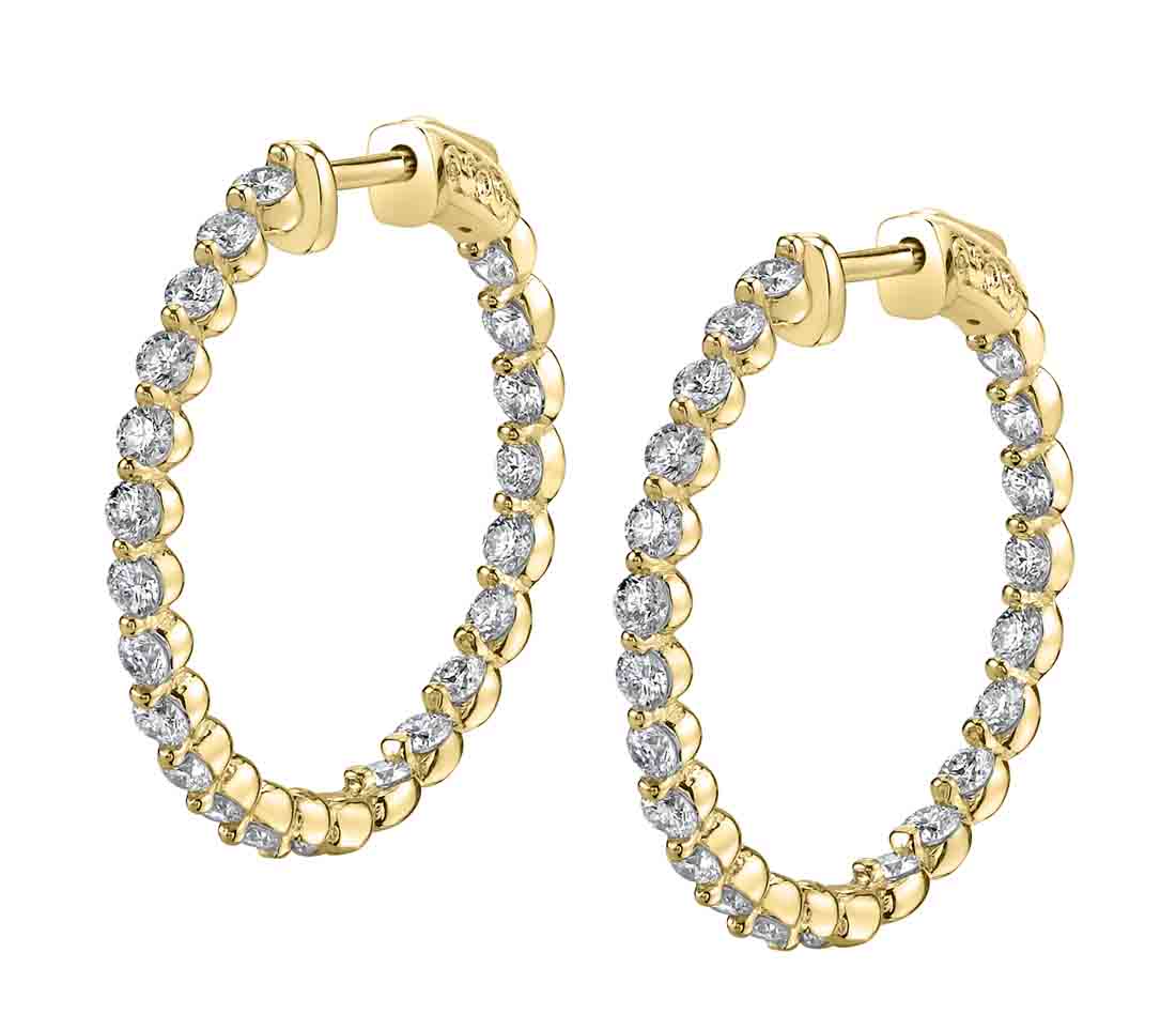 Single Prong Diamond Hoop Earrings - 24MM - 1.30 Carats