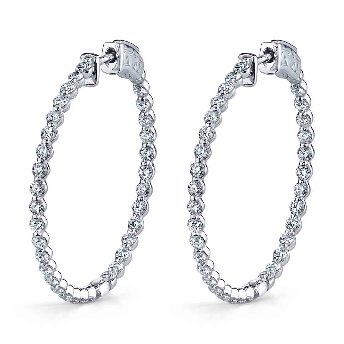 Large Single Prong Hoop Earrings - 32MM - 2.00 Carats