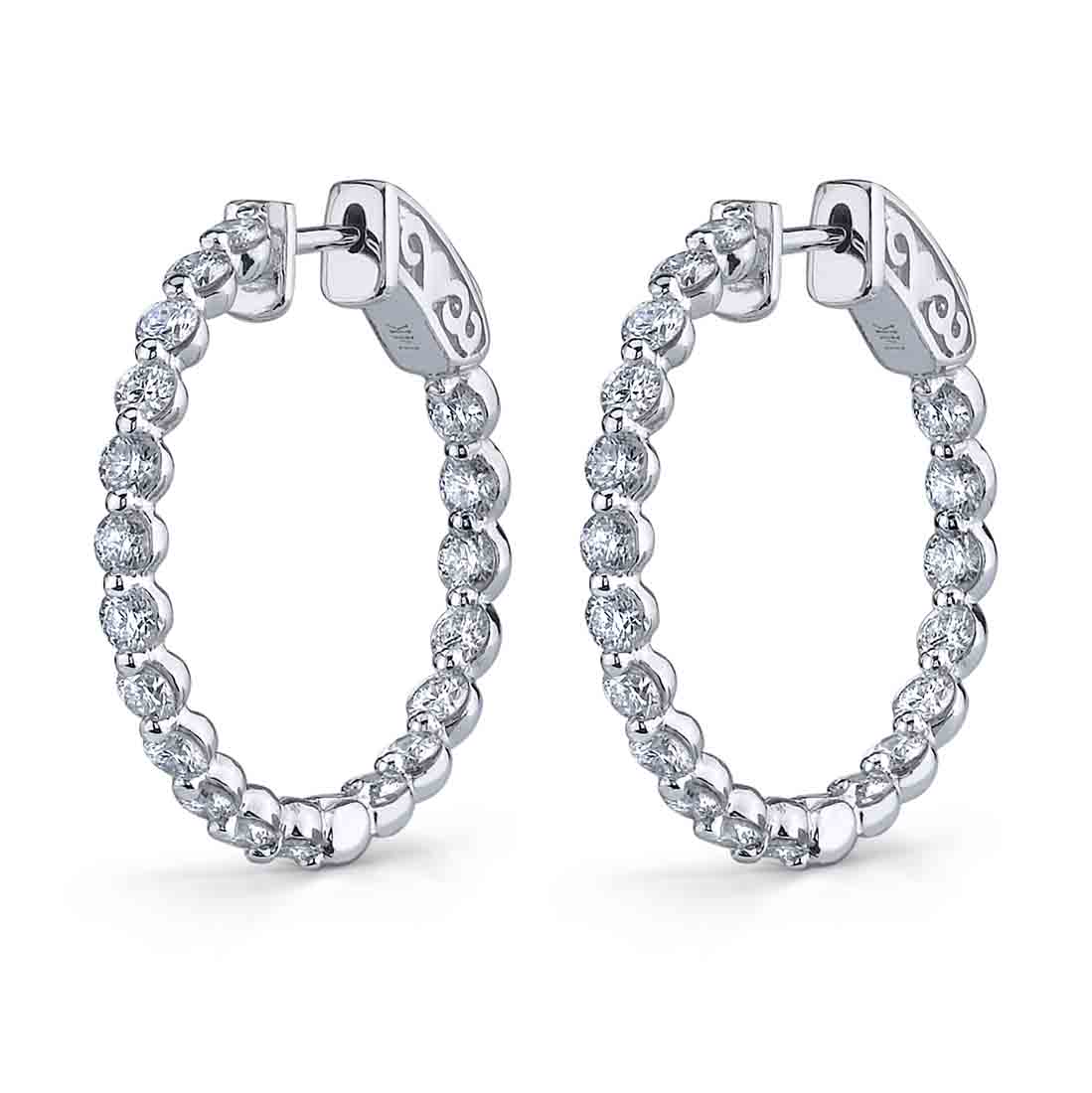 Small Single Prong Diamond Hoops - 23MM - 2 Carats