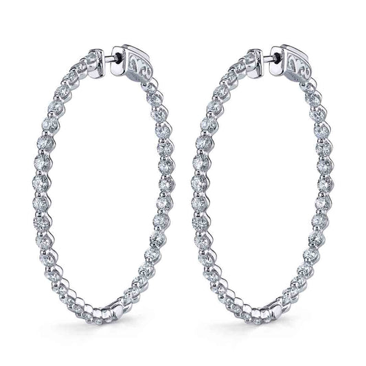 Large Single Prong Diamond Hoop Earrings - 32MM - 3.00 Carats