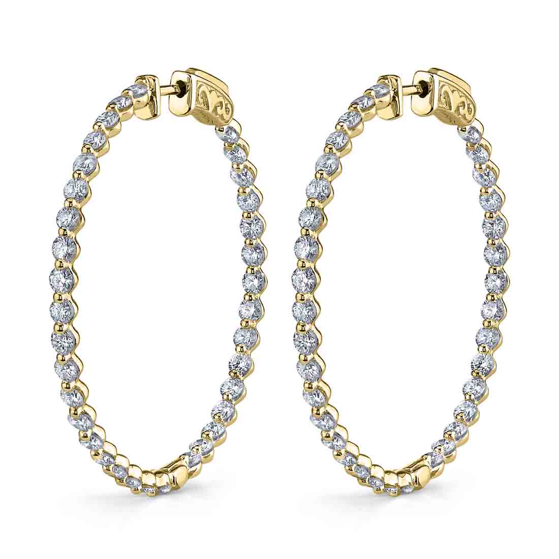 Large Single Prong Diamond Hoop Earrings - 32MM - 3.00 Carats