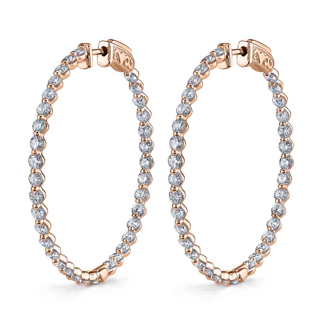 Large Single Prong Diamond Hoop Earrings - 32MM - 3.00 Carats