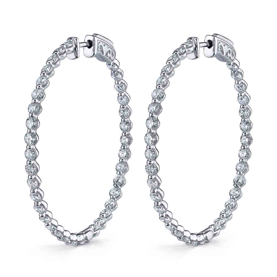 Large Single Prong Diamond Hoop Earrings - 32MM - 3.00 Carats