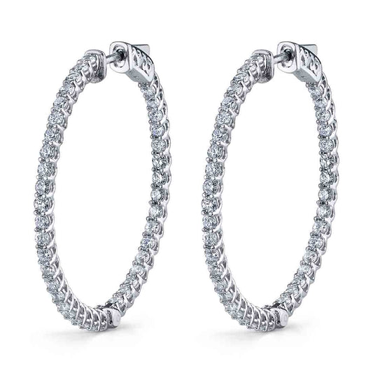 Thin Diamond Hoop Earrings - 35MM - 2.55 Carats