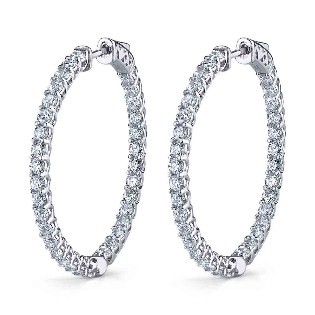 Shared Prong Diamond Hoop Earrings - 35MM - 4.80 Carats