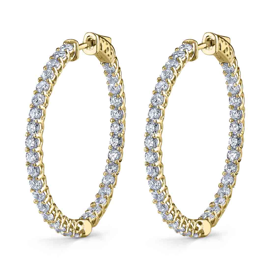 Shared Prong Diamond Hoop Earrings - 35MM - 4.80 Carats