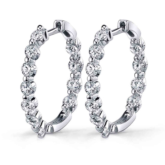 Single Prong Diamond Huggie Earrings - 20MM - 1.10 Carats