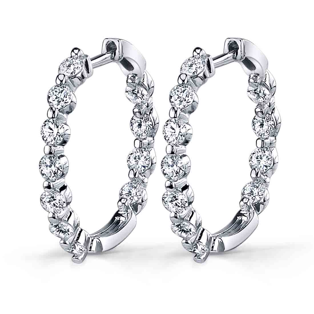 Single Prong Diamond Huggie Earrings - 20MM - 1.10 Carats
